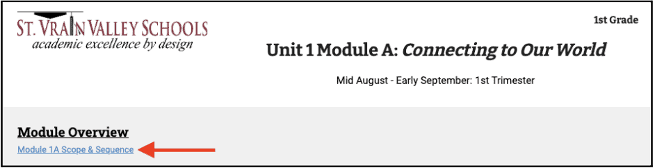 Screenshot of Scope & Sequence in ELA Unit Plan