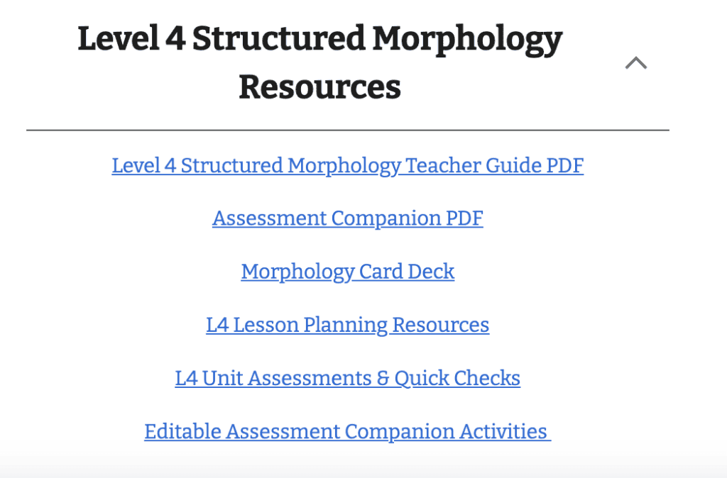 Image of Level 4 Morphology Unit Plans dropdown