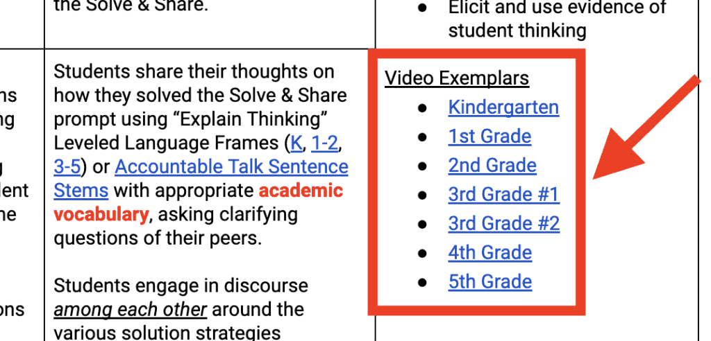 Screenshot of videos linked in Expectations of Practice