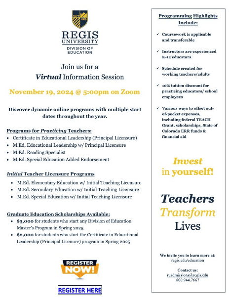 Information on Masters Program at Regis University.