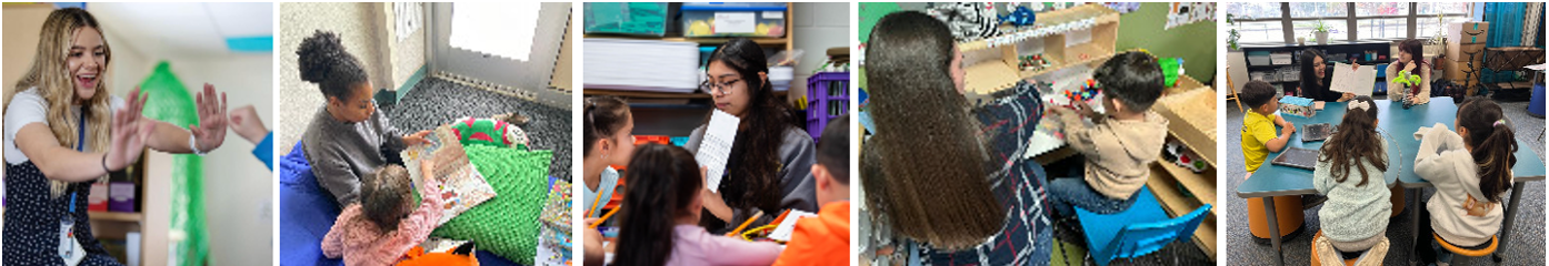 A series of classroom scenes showing teachers interacting with students during various activities and lessons.
