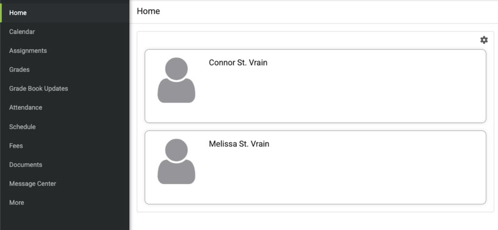 Dashboard with sidebar menu and profiles for Connor and Melissa St. Vrain.